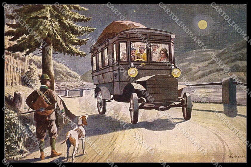 Illustratori Artist Signed Krutzner Die Post Horse Dog Moon cartolina ZG9807 – fronte