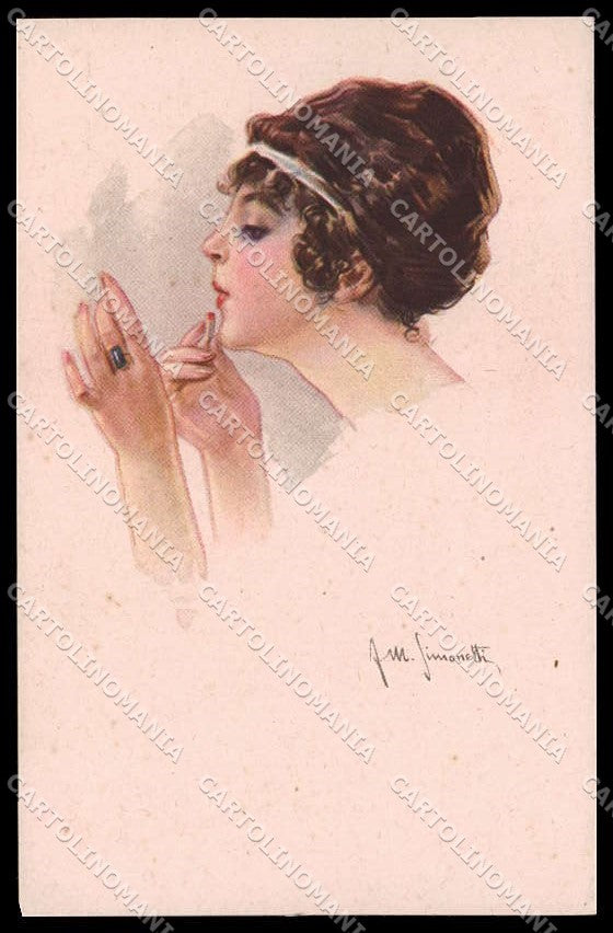 Illustratori Artist Signed Simonetti Lady Make up serie 260-3 cartolina ZG9901 – fronte