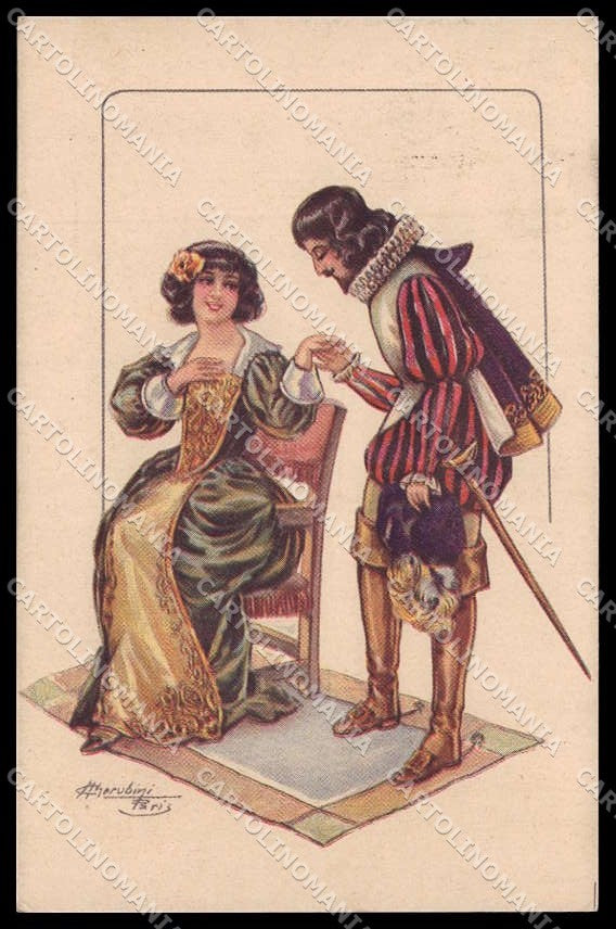 Illustratori Artist Signed Cherubini Romantic Couple Lady serie 402-4 pc ZG9958 – fronte