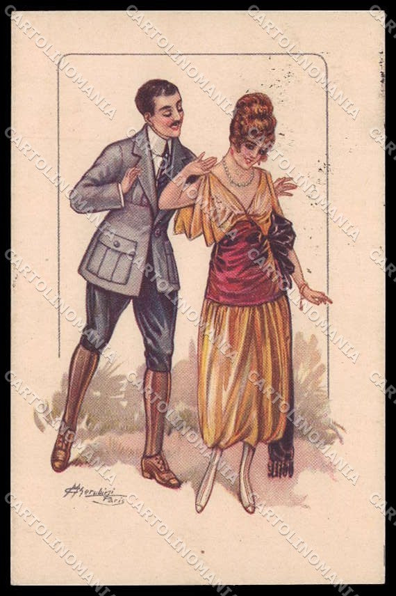 Illustratori Artist Signed Cherubini Romantic Couple Lady serie 402-6 pc ZG9960 – fronte