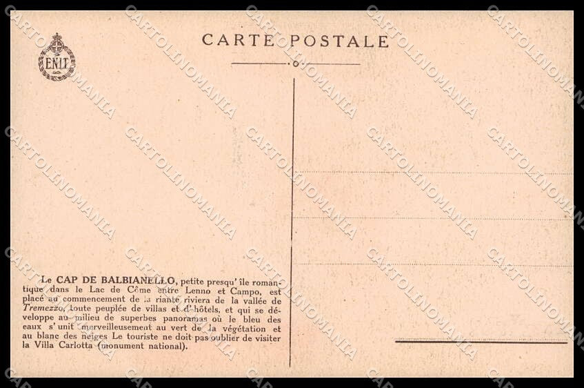 Como Tremezzina Lago Punta di Balbianello città ENIT Turismo cartolina ZG9992 – retro