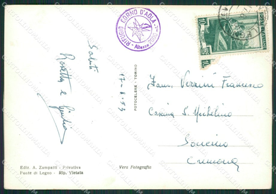 Brescia Ponte di Legno Rifugio Corno Aola Foto FG cartolina ZK0080 – retro