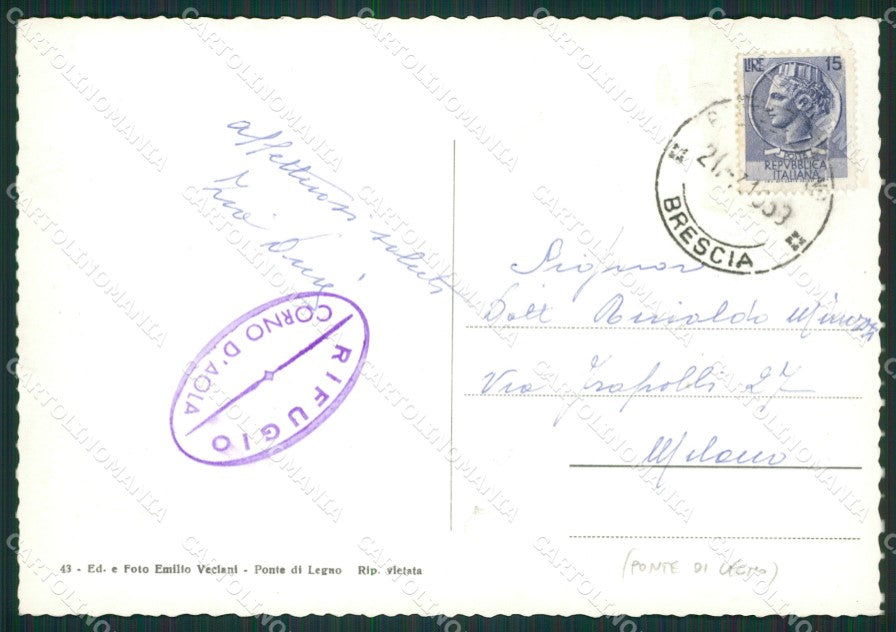 Brescia Ponte di Legno Rifugio Corno Aola Foto FG cartolina ZK0081 – retro