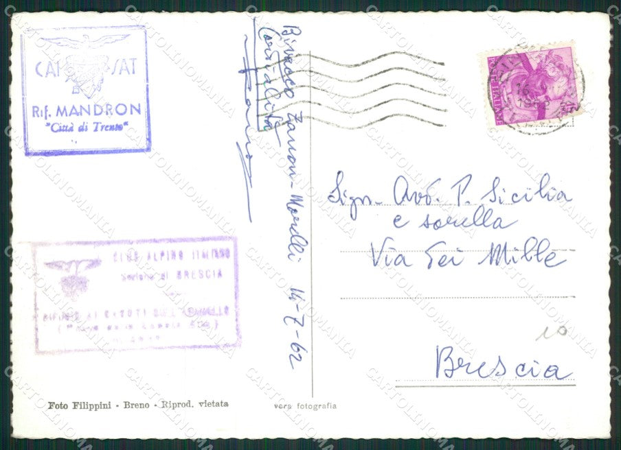 Brescia Passo Brizio Bivacco Zanon Foto FG cartolina ZK0111 – retro