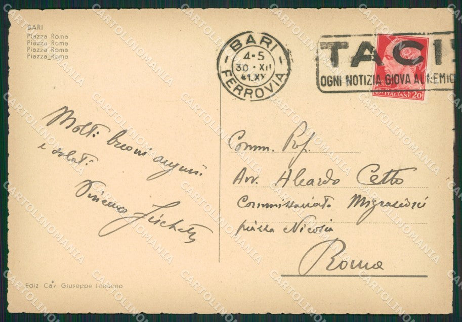 Bari Città Corriera FG cartolina ZK0189 – retro