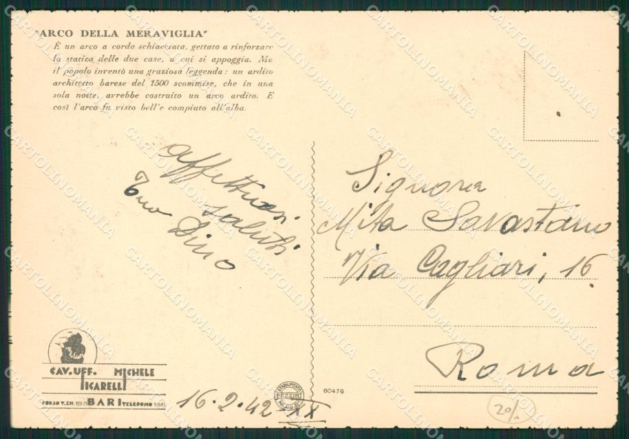 Bari Città FG cartolina ZK0197 – retro
