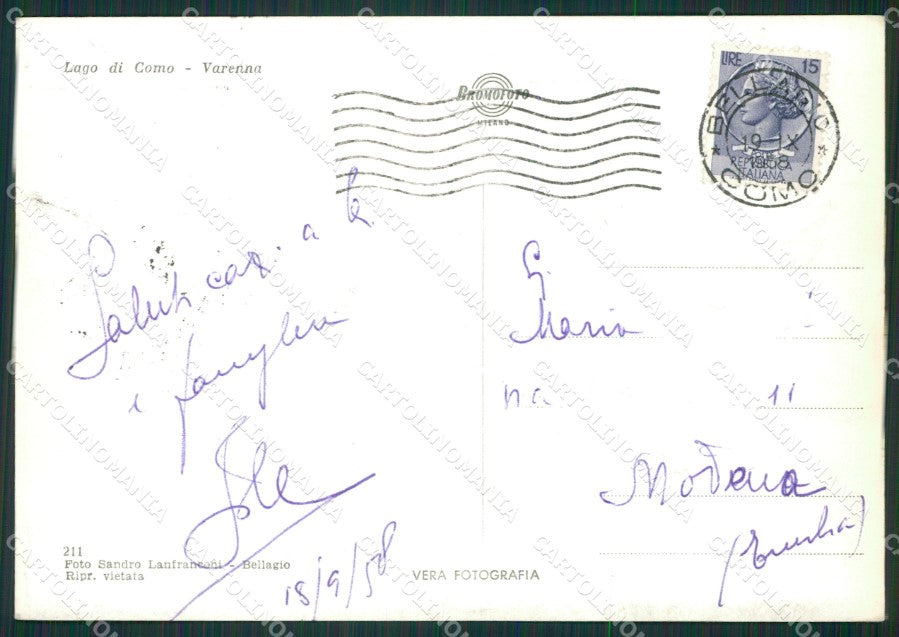 Lecco Varenna FG cartolina ZK0499 – retro