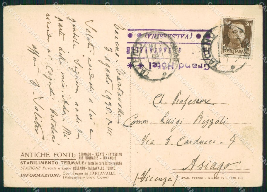 Lecco Taceno Terme di Tartavalle FG cartolina ZK0664 – retro