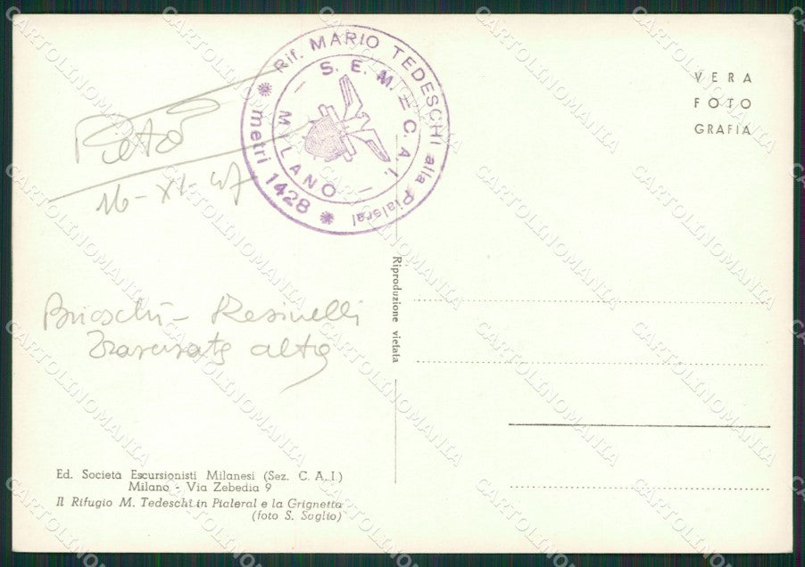 Lecco Pasturo Rifugio Tedeschi Cai Foto FG cartolina ZK0703 – retro