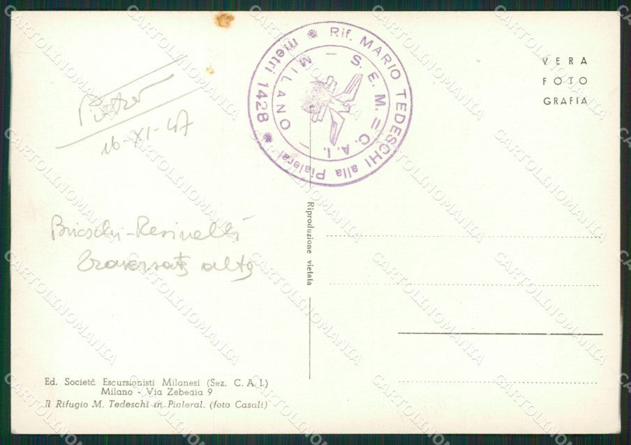 Lecco Pasturo Rifugio Tedeschi Cai Foto FG cartolina ZK0708 – retro