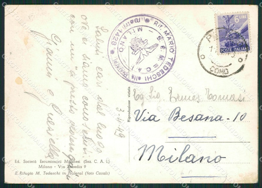 Lecco Pasturo Rifugio Tedeschi Cai PIEGHINA Foto FG cartolina ZK0710 – retro