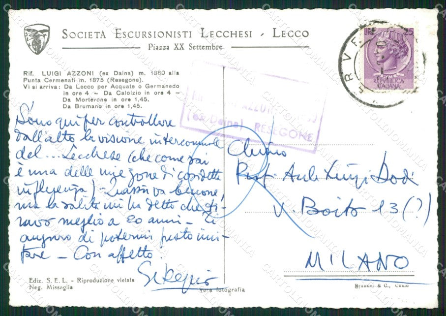 Lecco Rifugio Azzoni Escursionisti Lecchesi Foto FG cartolina ZK0712 – retro