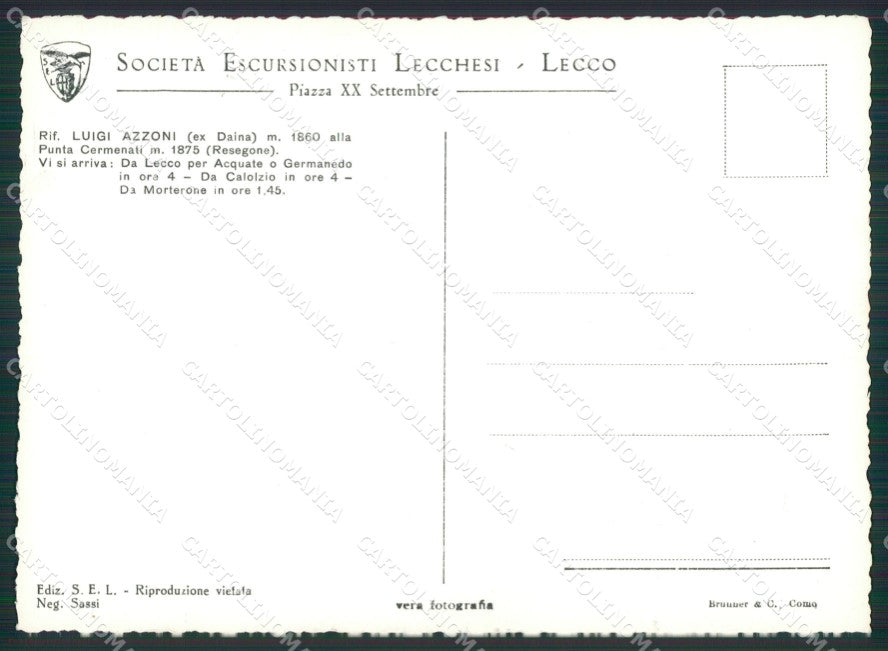 Lecco Resegone Rifugio Azzoni Escursionisti Lecchesi Foto FG cartolina ZK0725 – retro