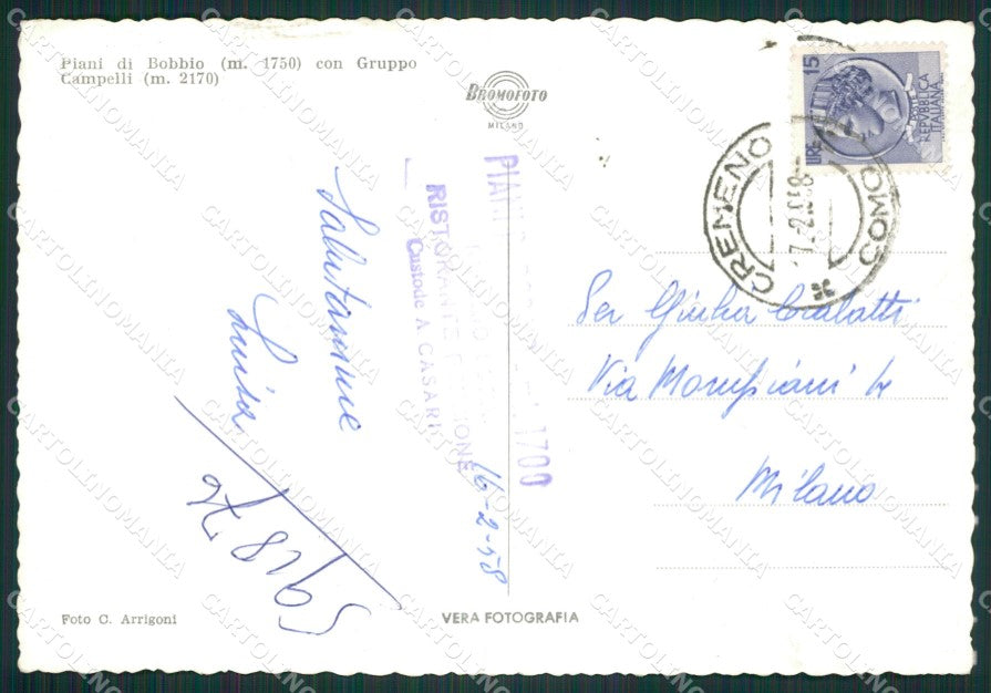 Lecco Moggio Piani di Bobbio Sci Foto FG cartolina ZK0729 – retro
