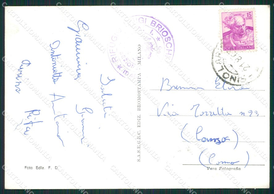 Lecco Pasturo Rifugio Brioschi Foto FG cartolina ZK0757 – retro