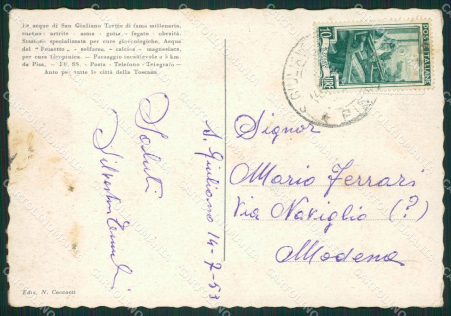 Pisa San Giuliano Terme PIEGHINE FG cartolina ZK0846 – retro