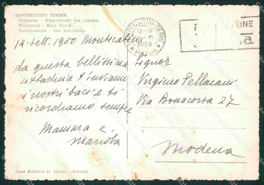 Pistoia Montecatini Terme Ippodromo PIEGHINE FG cartolina ZK0853 – retro