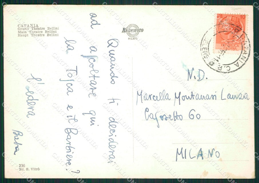 Catania Città Teatro Massimo Bellini Foto FG cartolina ZK1084 – retro