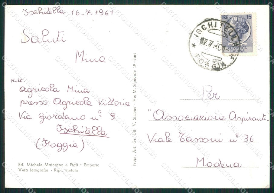 Foggia Ischitella Foto FG cartolina ZK1120 – retro
