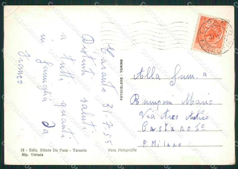Taranto Città Corrazzata Duilio Marina Militare PIEGA Foto FG cartolina ZK1215 – retro