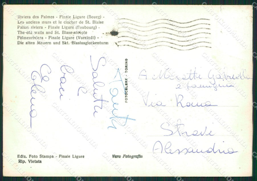 Savona Finale Ligure ABRASA STRAPPINO Foto FG cartolina ZK1241 – retro