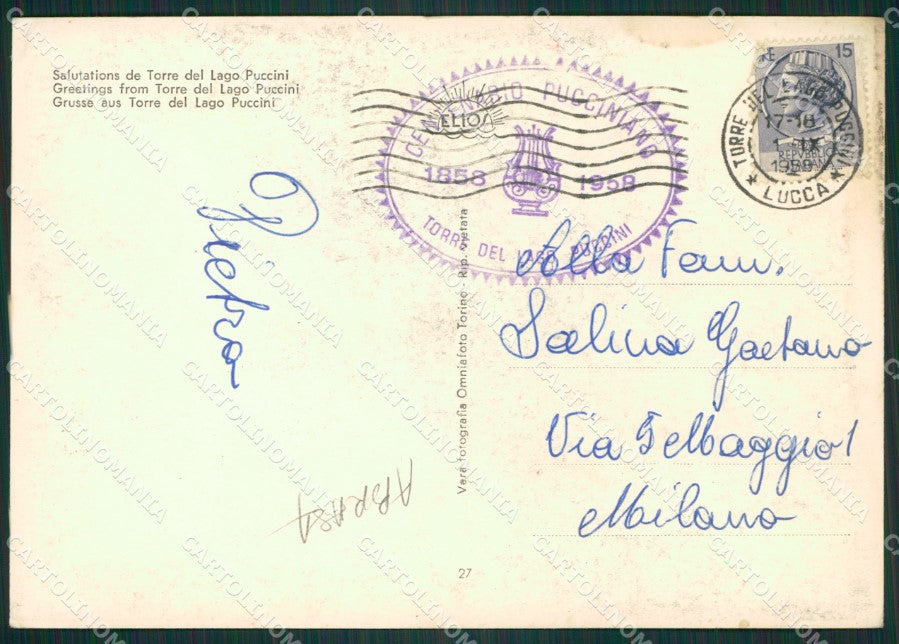 Lucca Viareggio Torre del Lago Puccini ABRASA Saluti da Foto FG cartolina ZK1248 – retro