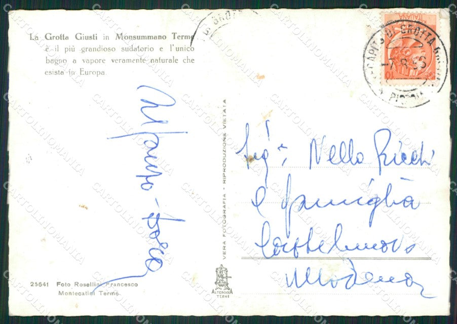 Pistoia Monsummano Terme Grotta Giusti Foto FG cartolina ZK1274 – retro