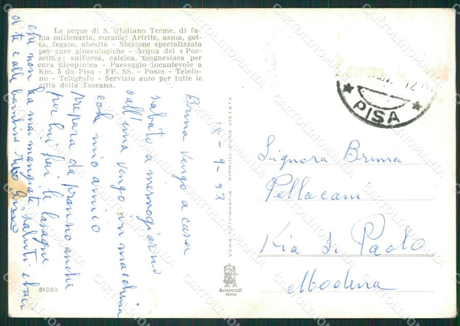 Pisa San Giuliano Terme Foto FG cartolina ZK1372 – retro