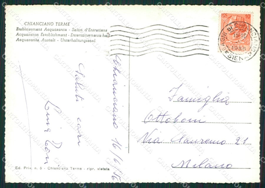 Siena Chianciano Terme Stabilimento Acqua Santa Foto FG cartolina ZK1390 – retro