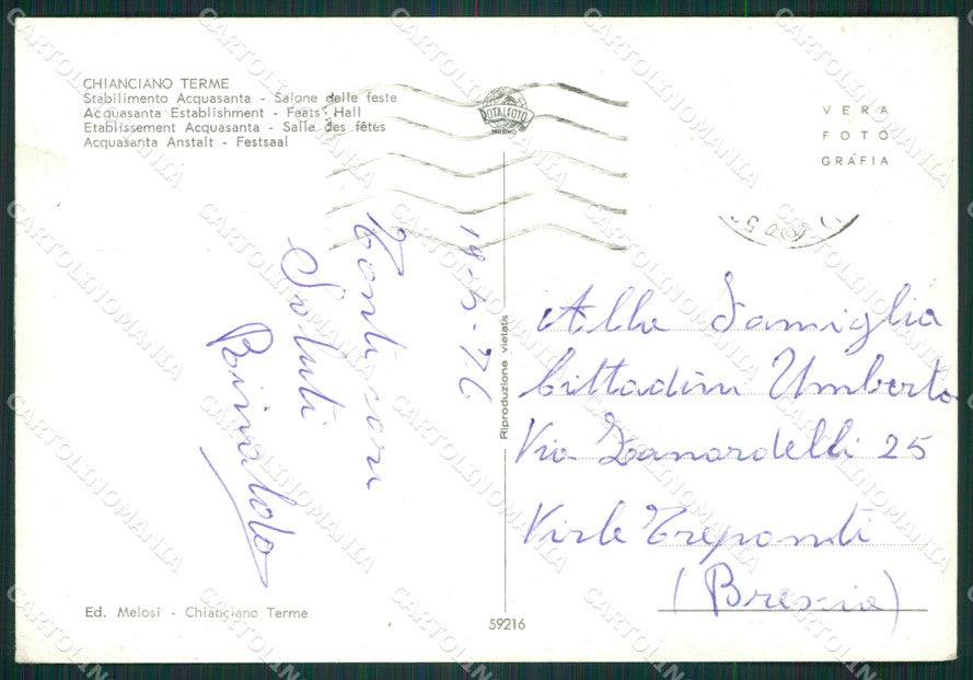 Siena Chianciano Terme Stabilimento Acqua Santa Foto FG cartolina ZK1391 – retro