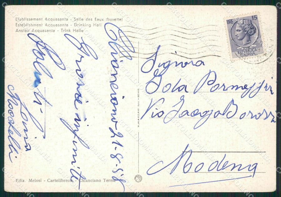 Siena Chianciano Terme Stabilimento Acqua Santa FG cartolina ZK1421 – retro