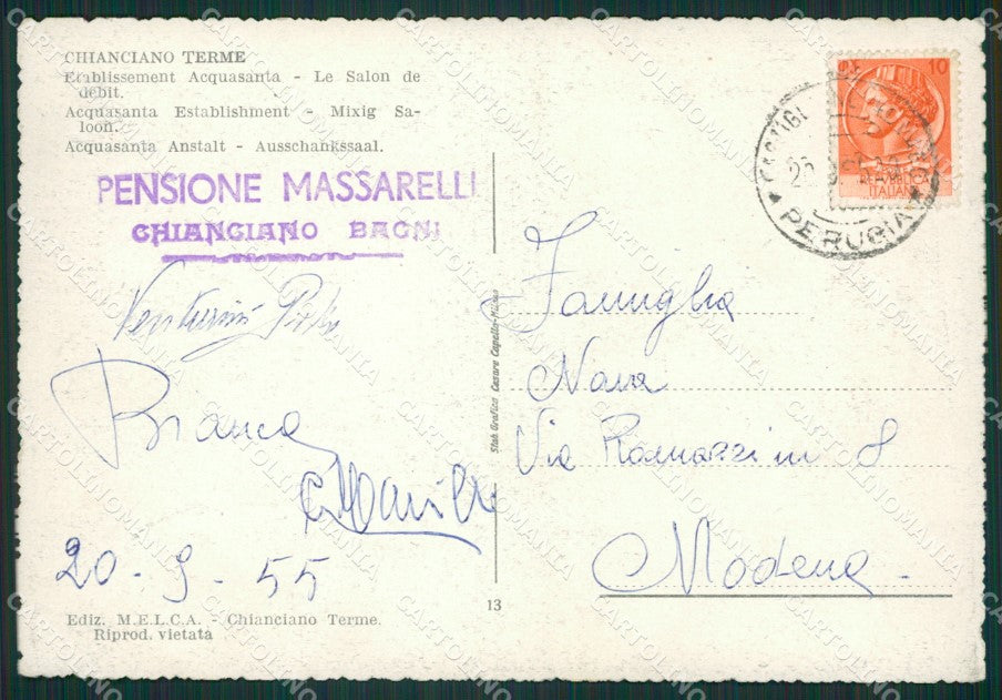 Siena Chianciano Terme Stabilimento Acqua Santa FG cartolina ZK1435 – retro
