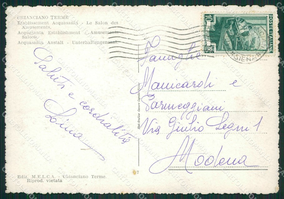 Siena Chianciano Terme Stabilimento Acqua Santa FG cartolina ZK1442 – retro