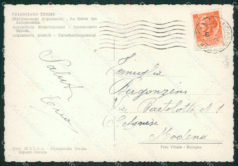 Siena Chianciano Terme Stabilimento Acqua Santa FG cartolina ZK1443 – retro