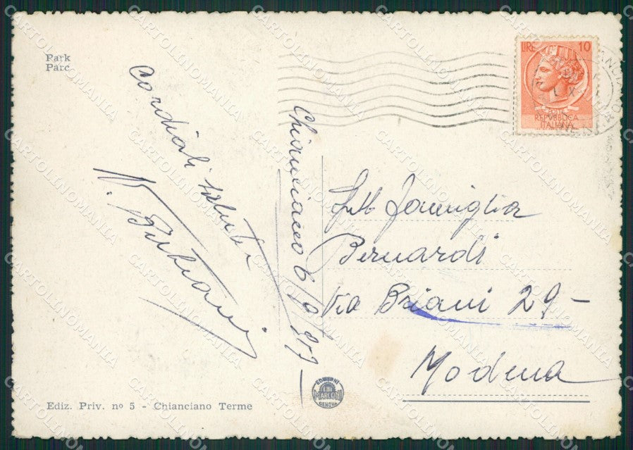Siena Chianciano Terme Stabilimento Acqua Santa FG cartolina ZK1465 – retro