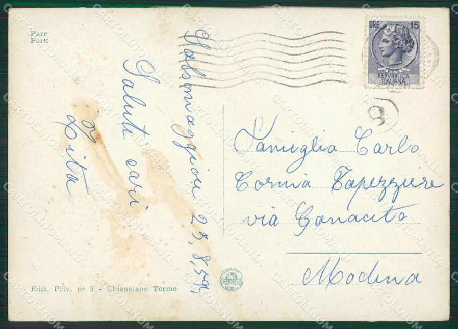 Siena Chianciano Terme Stabilimento Acqua Santa ABRASA FG cartolina ZK1474 – retro