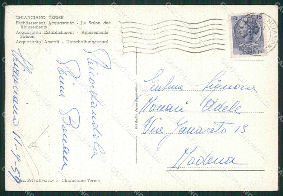 Siena Chianciano Terme Stabilimento Acqua Santa PIEGHE FG cartolina ZK1477 – retro