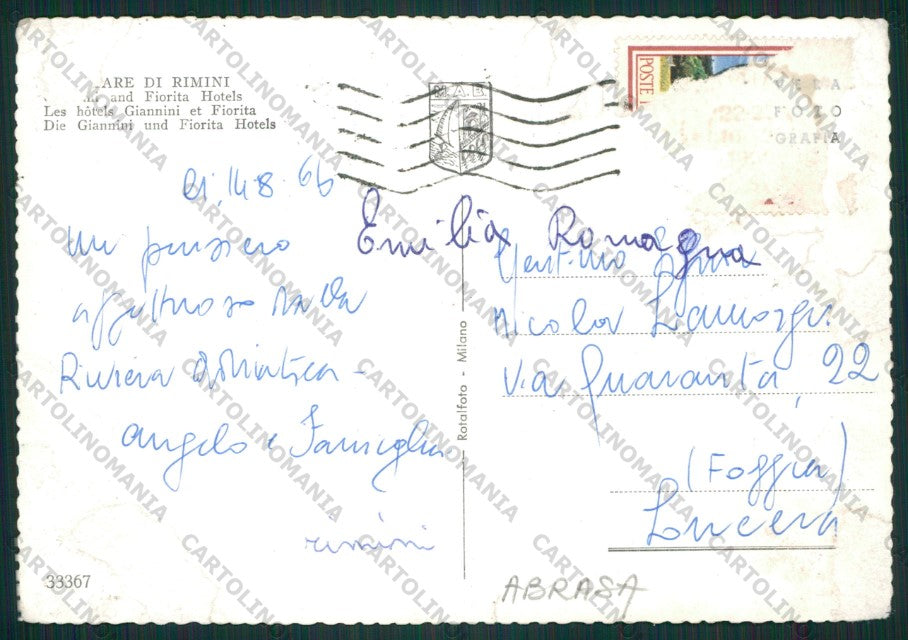 Rimini Miramare ABRASA Foto FG cartolina ZK1786 – retro
