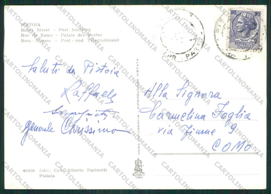Pistoia Città Poste Auto Foto FG cartolina ZK1909 – retro