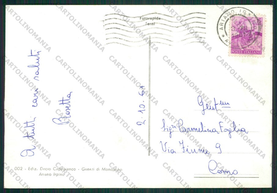 Avellino Ariano Irpino Foto FG cartolina ZK1931 – retro