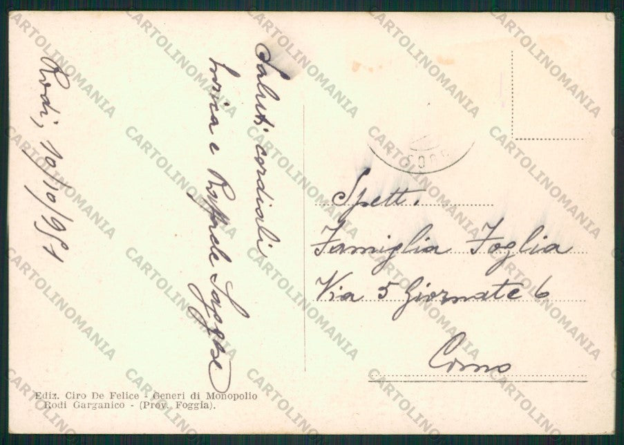 Foggia Rodi Garganico Foto FG cartolina ZK1945 – retro