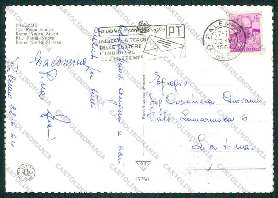 Palermo Città Foto FG cartolina ZK1953 – retro