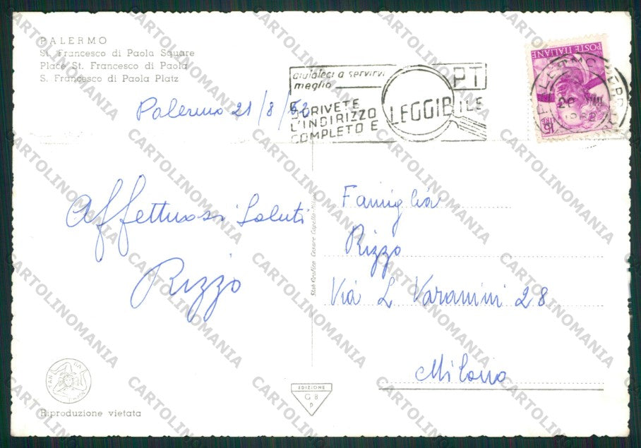 Palermo Città Foto FG cartolina ZK1955 – retro
