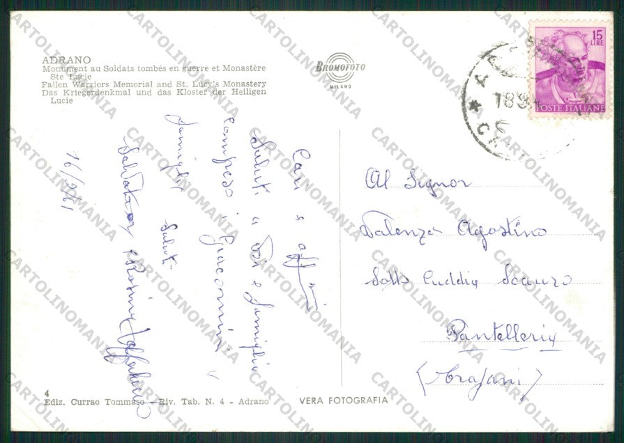 Catania Adrano Monumento Caduti Foto FG cartolina ZK1980 – retro
