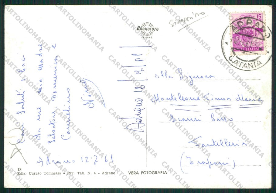 Catania Adrano Saluti da STRAPPINO Foto FG cartolina ZK1985 – retro