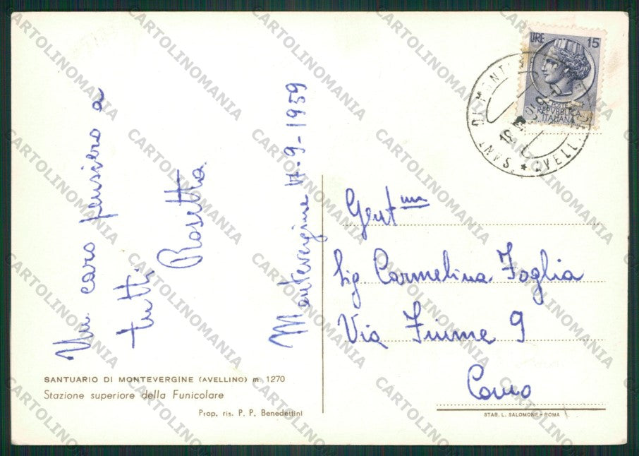Avellino Mercogliano Santuario Funicolare Foto FG cartolina ZK2023 – retro