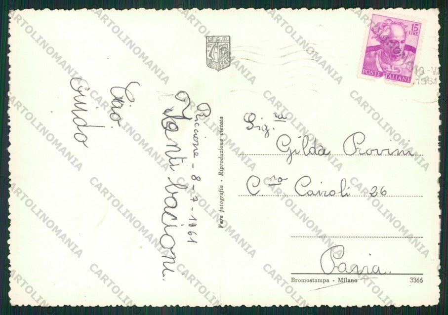 Rimini Riccione Saluti da Foto FG cartolina ZK2086 – retro