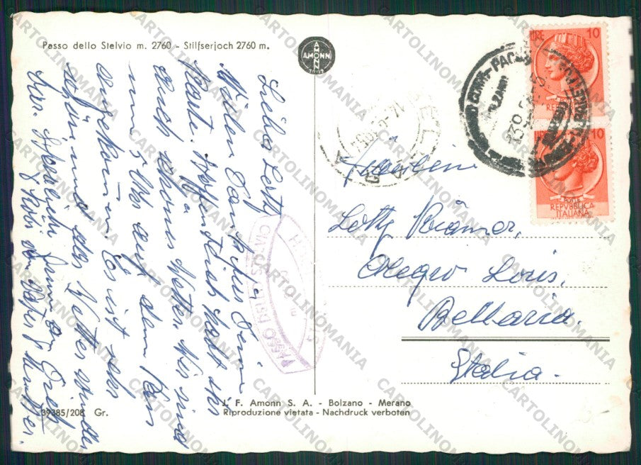 Bolzano Passo Stelvio Foto FG cartolina ZK2219 – retro
