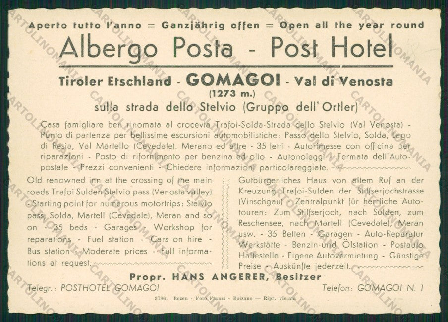 Bolzano Gomagoi Stelvio FG cartolina ZK2368 – retro