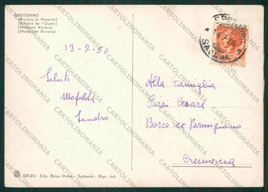 Savona Spotorno FG cartolina ZK2392 – retro